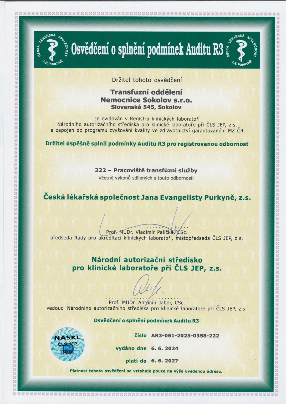 Nemocnice Sokolov má certifikované laboratoře